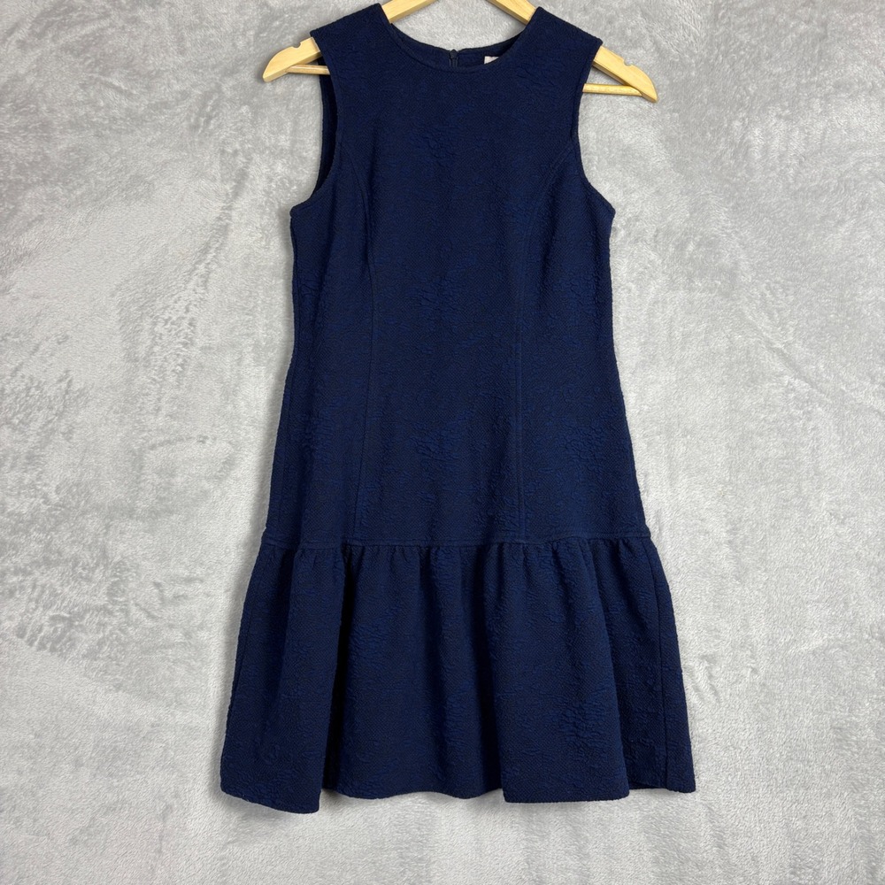 Ganni x Anthropologie Brentwood Navy Blue Jacquard Sleeveless Ruffle Shift Dress